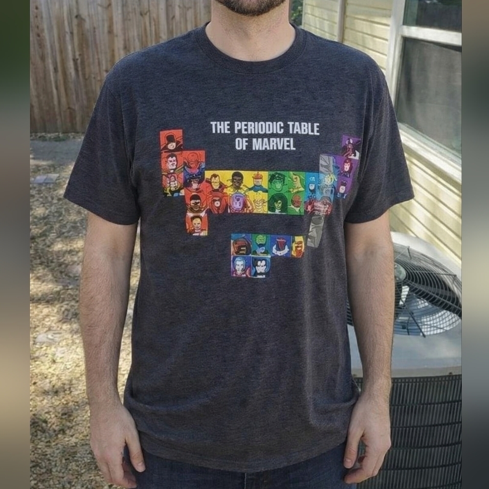 Periodic Table of Marvel T-Shirt Dark Grey Men's Medium Short Sleeve Graphic NWT
